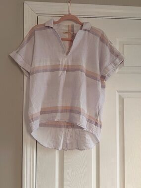 Soft Surroundings Lavender and Peach Striped Short-Sleeve Tunic